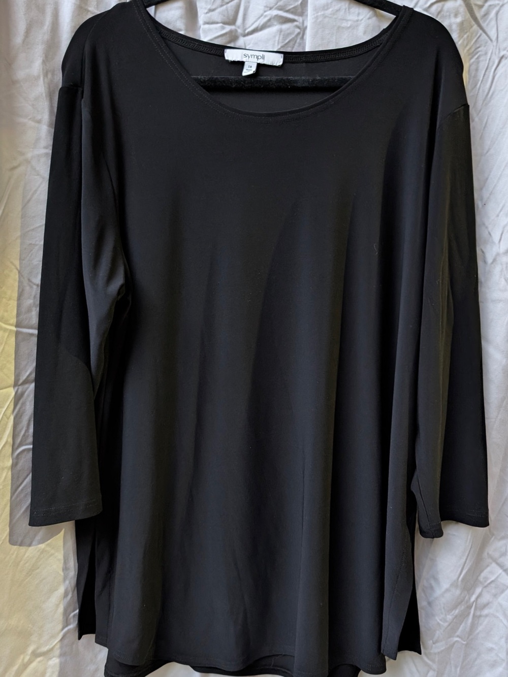 Sympli Go To Classic Relax 3/4 Sleeve Women's Jersey Tunic Top Black size 18 NWT